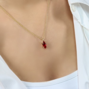 Dainty Shiny Ruby Marquise Pendant · July Birthstone Necklace · 18k Gold Ruby Necklace · 24k Gold Filled Necklace For Women
