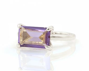 Purple Amethyst Ring · Emerald Cut Silver Ring · Gemstone Ring · February Gemstone Ring · Stackable Gem Ring · Purple Stone Ring
