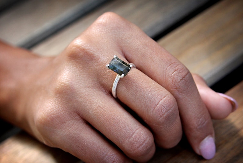 gemstone ring,silver ring,Labradorite ring,rectangle ring,silver stack ring,stacking stone ring