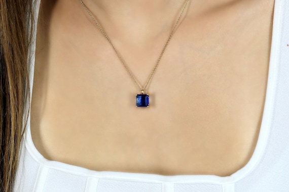 Striking Blue Sapphire Pendant Necklace September Birthstone