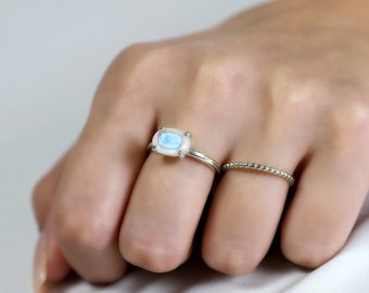 Sterling Silver Moonstone Ring · Oval Stone Ring · Delicate Silver Ring · Stacking Rings · White Gold Gemstone Ring · Semiprecious Ring