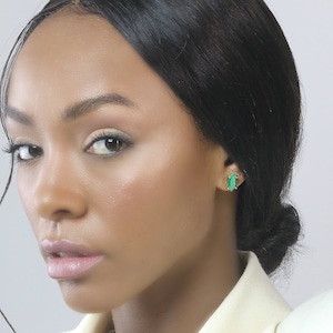 Green Malachite Gemstone Earrings · Gold Stud Earrings · Shiny Gold Minimalist Earrings · Green Earrings Gold · Semiprecious Earrings
