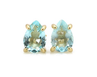 Blue Topaz Pear Earrings · Blue Quartz Earrings · 18k Gold Vermeil Earrings · Solid Gold Earrings · Vintage Earrings · London Topaz Earrings