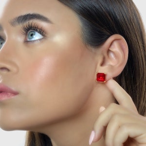 July Birthstone Ruby Earrings · Square Cut Gemstone Earrings Gold · Bridesmaid Gifts Earrings · 24k Gold Earrings For Mom