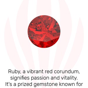 May include: A vibrant red ruby gemstone, known for its exceptional color and rarity. Ruby, a vibrant red corundum, signifies passion and vitality.