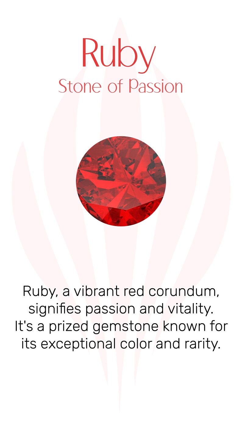 May include: A vibrant red ruby gemstone, known for its exceptional color and rarity. Ruby, a vibrant red corundum, signifies passion and vitality.