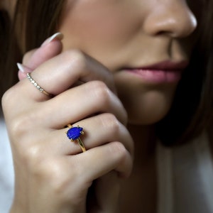 Pink Gold Lapis Ring Teardrop Ring Gemstone Ring Birthstone Ring Promise Ring Engagement Ring Rose Gold Ring Lapis Lazuli Ring image 3