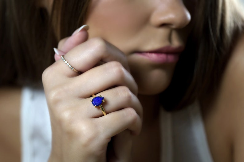 Pink Gold Lapis Ring Teardrop Ring Gemstone Ring Birthstone Ring Promise Ring Engagement Ring Rose Gold Ring Lapis Lazuli Ring image 3