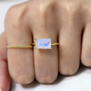 Rectangle Moonstone Stackable Ring · Rainbow Moonstone Solitaire Ring · 18k Horizontal Moonstone Ring · Simple Moonstone Ring