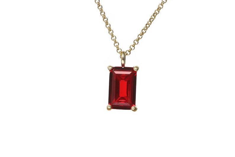 Rare & Classic Ruby Necklace 18k Gold July Birthstone Necklace July Birthstone Pendant Rectangle Ruby Necklace For Women image 4
