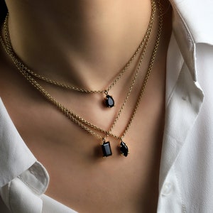 Black Onyx Pendant · Gold Marquise Pendant Necklace · 18k Gold Gemstone Necklace · Solitaire Pendant Necklace