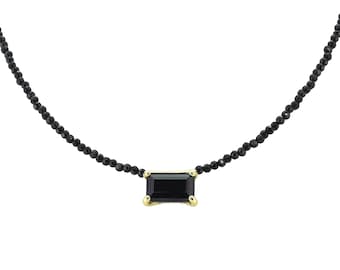 Spinel & Black Onyx Rectangle Pendant Necklace · Black Diamond Necklace · Short Choker Necklace · Graduation Gift · Sister Necklace