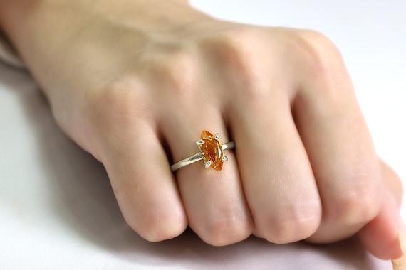 Silver Citrine Ring · 925 Stacking Gemstone Ring · Marquise Engagement Ring · White Gold Ring