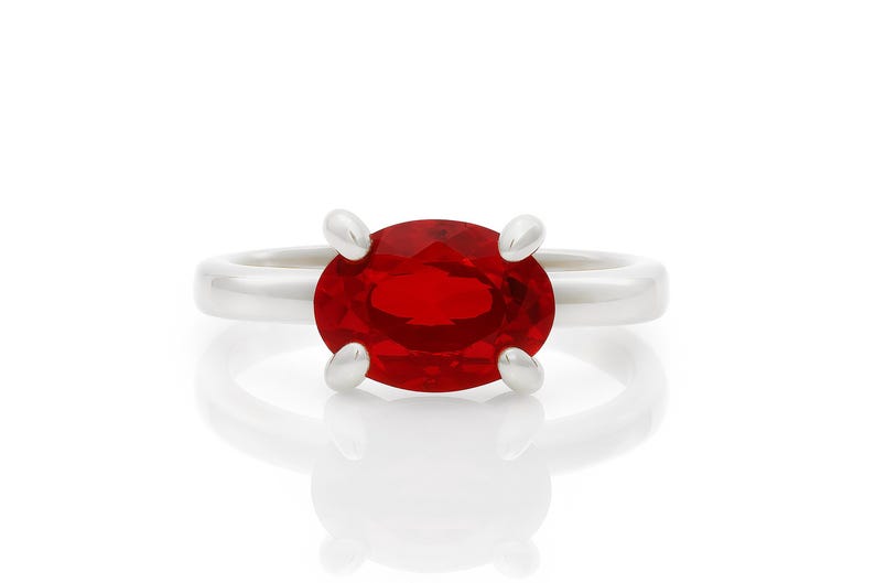 Horizontal One Of A Kind Ruby Ring · 18k Gold Solitaire Ring · July Birthstone Ring · Solid Gold Ring · 24k Gold Ring · Engagement Ring Oval image 4