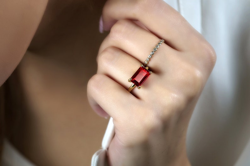 14k Gold Ruby Ring · July Birthstone Ring · Stackable Gemstone Ring ...