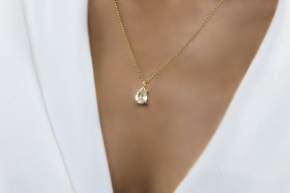 Raw Pear Quartz Pendant Necklace · Small Teardrop Necklace · Gold Pear Gemstone Necklace · 24k Gold Necklace For Bridal