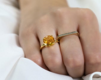14k Solid Gold Ring · Citrine Ring · Solid Gold Band · Stacking Ring · Gold Ring · Gemstone Ring · Fine Rings · Delicate Cocktail Ring