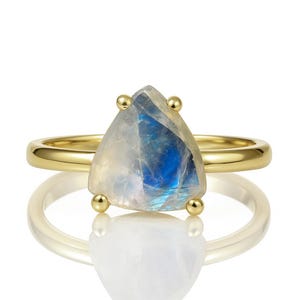 Regenbogen Mondstein Ring · Halbedelstein Ring · Goldring · Trillion Ring · Dreieck Steinring · Edelsteinring · Stapelring