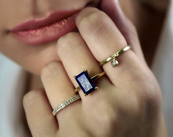 Solid Gold Custom Lapis Ring · 18k Gold Vermeil Ring · September Birthstone Ring · Bridal Gemstone Ring · Lapis Lazuli Engagement Ring