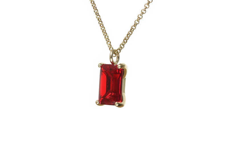 Rare & Classic Ruby Necklace 18k Gold July Birthstone Necklace July Birthstone Pendant Rectangle Ruby Necklace For Women image 2