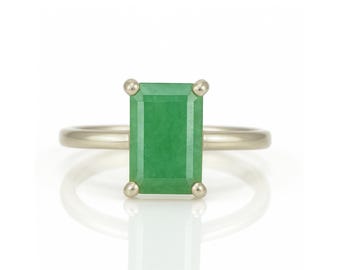 Anillo de aventurina verde · Anillo rectangular de plata de ley 925 · Anillo de piedra verde · Anillo solitario apilable · Anillo sencillo con piedra preciosa