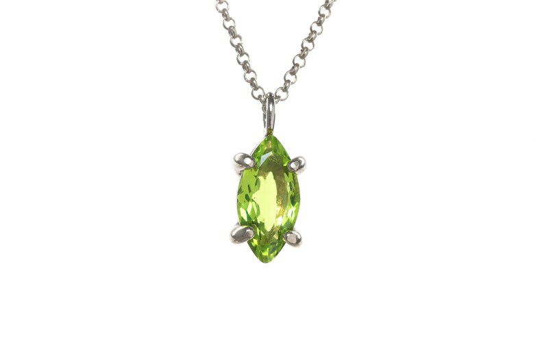 18k Peridot Pendant Necklace · Gold Green Peridot Necklace · August Birthstone Jewelry · Gift For Wife Marquise Necklace image 5