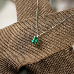 18k Emerald Stone Necklace May Birthstone Pendant Necklace Gold Emerald Necklace Emerald Cut Necklace image 1