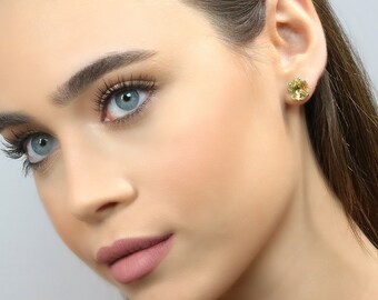 Lemon Quartz Earrings · Hexagonal Gold Earrings  · 18k Gold Filled Earrings For Women · Yellow Gold Earrings · Prong Simple Stud Earrings