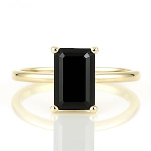 Black Onyx Ring · Custom Emerald Cut Rectangle Gold Ring · Custom Stacking Ring with Black Onyx · Semiprecious Gemstone Ring