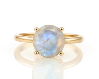 June Birthstone Rainbow Moonstone Ring · Stackable Solitaire Engagement Ring · Rose Gold Pink Gemstone Ring · Semiprecious Ring for Women