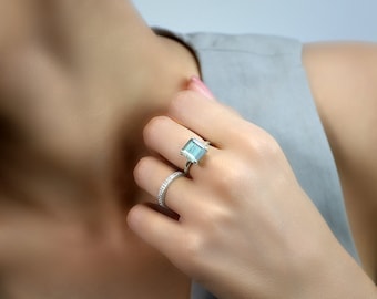 Labradorite Gemstone Ring · Square Stone Sterling Silver Ring · Engagement Ring Labradorite · Solitaire Cocktail Gemstone Ring
