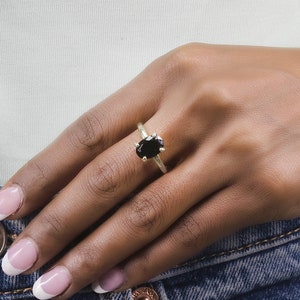 Black Onyx Ring · Sterling Silver Onyx Ring · Gemstone Ring For Women · Oval Shape Black Ring · White Gold Onyx Gem Ring