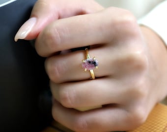 Stackable Rhodonite Ring · Oval Pink Gemstone Ring · Solid Gold Rhodonite Ring · Dainty 18k Gold Ring · Oval Proposal Ring