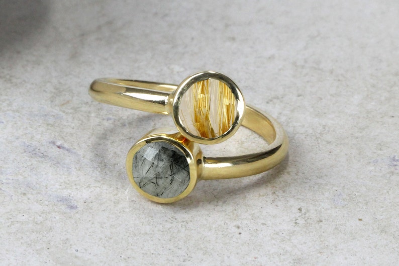 Multistone rutilated quartz ring,gemstone ring,semiprecious ring,gold ring,rose gold ring,solid gold ring,stacking ring