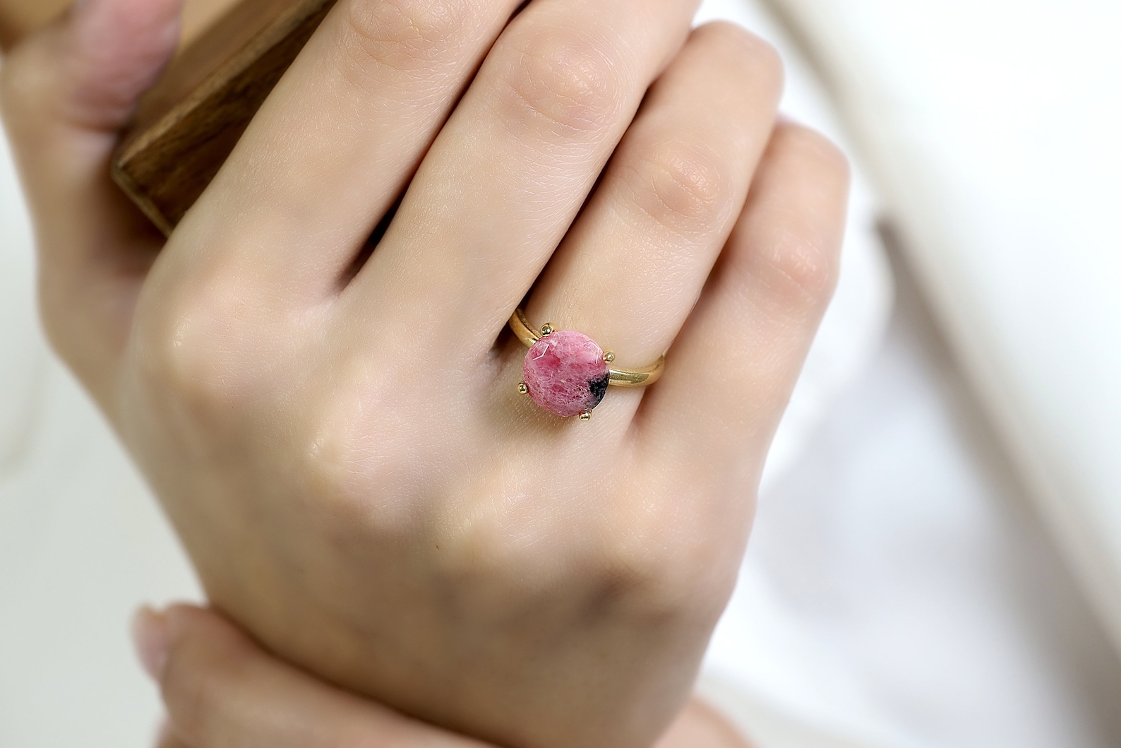 Pink Rhodonite Ring · 14k Gold Gemstone Ring · Vermeil Solitaire Ring ...