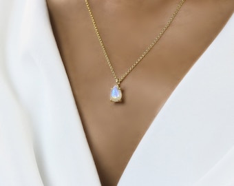 Rainbow Moonstone Necklace · Teardrop Gemstone Necklace Gold · June Birthstone Necklace  · Multi Flash Pendant Necklace