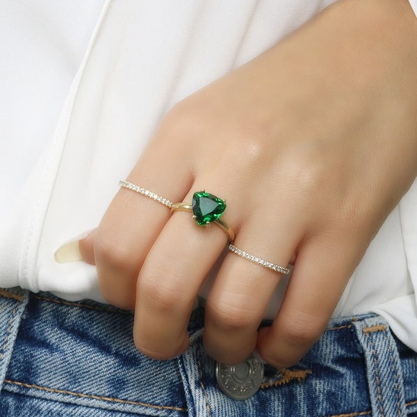 Trillion Emerald Ring May Birthstone · Solitaire Emerald Ring · 3.8ct Lab Created Emerald Engagement Ring · Promise Bridal Ring