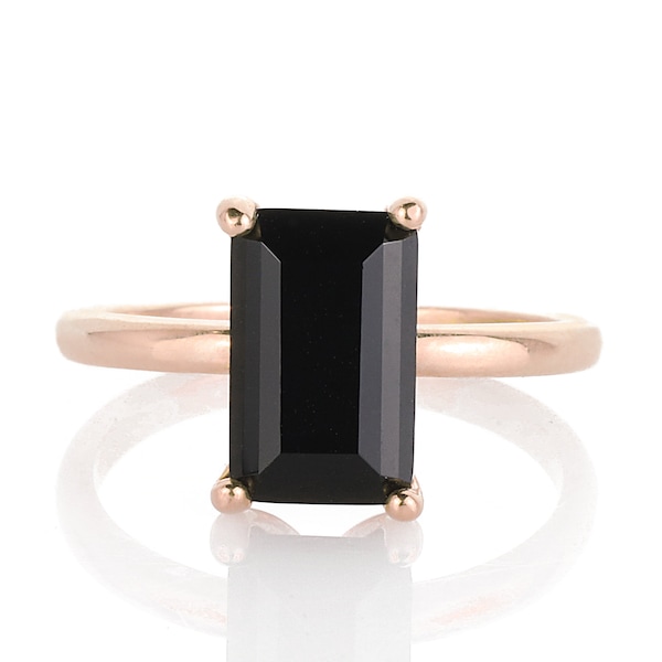 14k roségouden ring · Zwarte Onyxring · Edelsteenring · Rechthoekige ring · Roségouden stenen ring · Emerald Cut Ring · Stapelbare ring