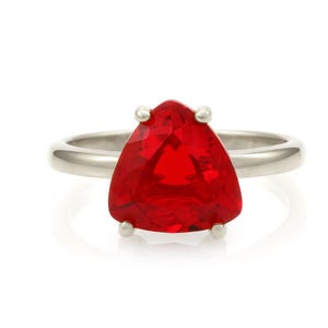 Handmade Ruby Ring · Vintage Ruby Solitaire Ring · Silver Cocktail Ring For Women · Sisters Ring Gift · Triangle Gemstone Ring Silver image 3