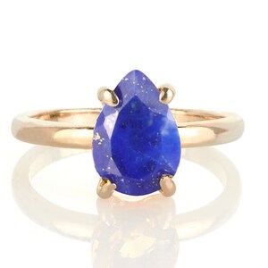 Pink Gold Lapis Ring Teardrop Ring Gemstone Ring Birthstone Ring Promise Ring Engagement Ring Rose Gold Ring Lapis Lazuli Ring image 2