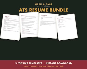 ATS Resume Template Bundle, Word and Google Docs, 1 and 2 Page Resume, Cover Letter and References Page