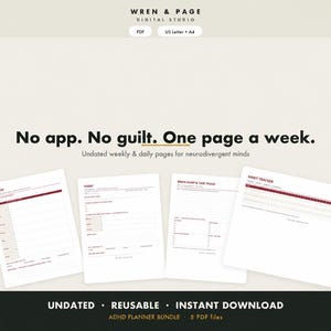 ADHD Planner Set - Brain Dump, Daily Focus, Weekly Planner & Habit Tracker - Undated Printable PDF image 1