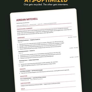 May include: A digital resume template graphic titled WREN & PAGE DIGITAL STUDIO. The text reads GENERIC TEMPLATE vs ATS-OPTIMIZED. Below, a sample resume for Jordan Mitchell displays sections for professional summary, experience, projects, education, and skills.