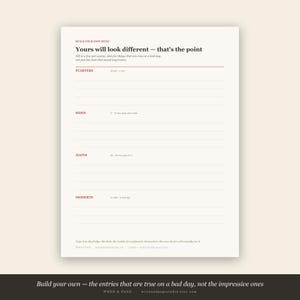 Puede incluir: Un planificador de men&uacute; de papel color crema titulado Build Your Own Menu con el texto Yours will look different &mdash; that's the point. Incluye secciones para Starters, Sides, Mains y Desserts con l&iacute;neas en blanco para escribir.