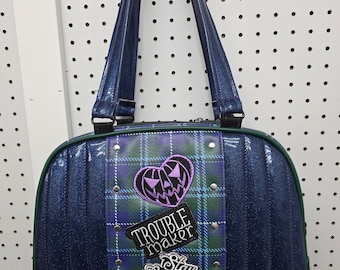 Tartan blue bowler style bag *tote *handbag *backpack
