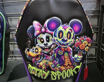 Zombies micky and mini coffin shaped backpack style bag purse tote