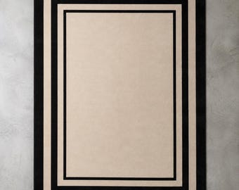 Tappeto moderno minimalista con bordo nero e beige – Tappeto geometrico contemporaneo per soggiorno e camera da letto