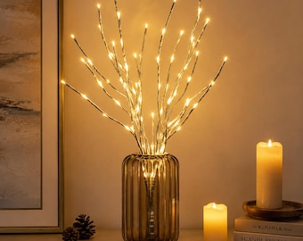 Warm White LED Twig Lights, Battery Powered Fairy Lights, Wedding Decor, Christmas Table Decor, Home Lighting