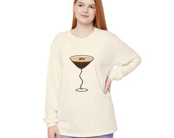 Espresso Martini Long Sleeve T-Shirt, Squiggly Coctail Glass