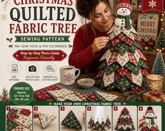 Quilted Christmas Tree Sewing Pattern, Snowman Topper Patchwork Pattern PDF, Patchwork Holiday Decor (Digital Download)